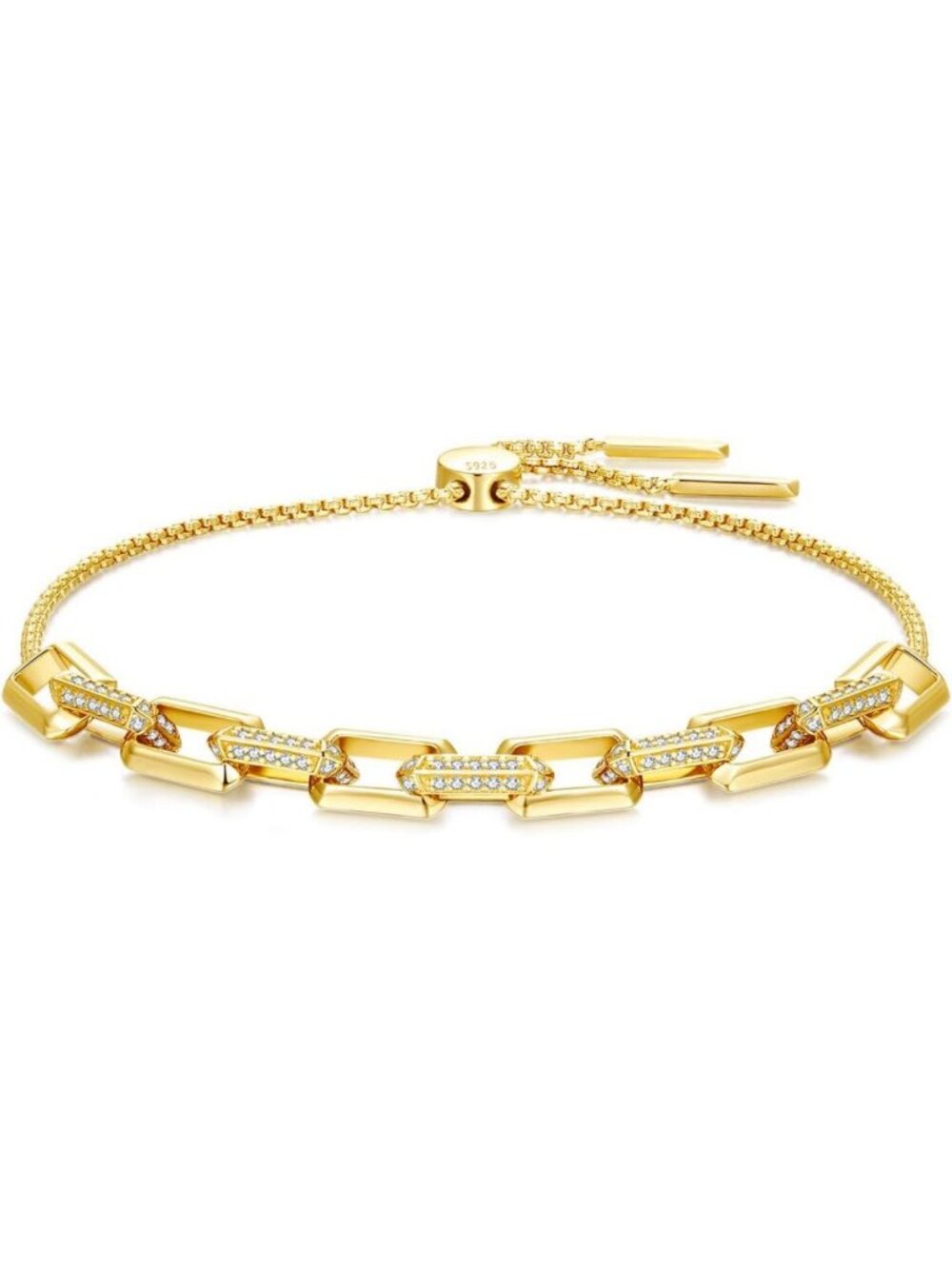 Dainty Stackable Link Bracelet for Women, 18K Gold Plated CZ Chain, Adjustable